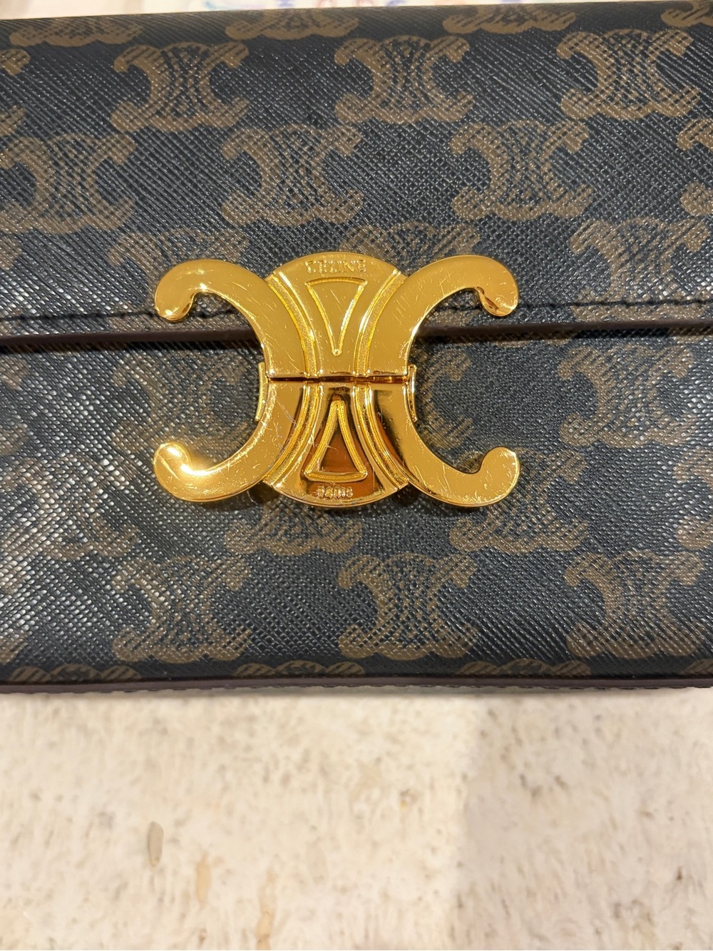 Celine Claude Triomphe shoulder bag in coated canvas and calfskin monogram - Picture 3 of 8